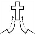 Silhouette hands folded in prayer. Faith in God, concept.